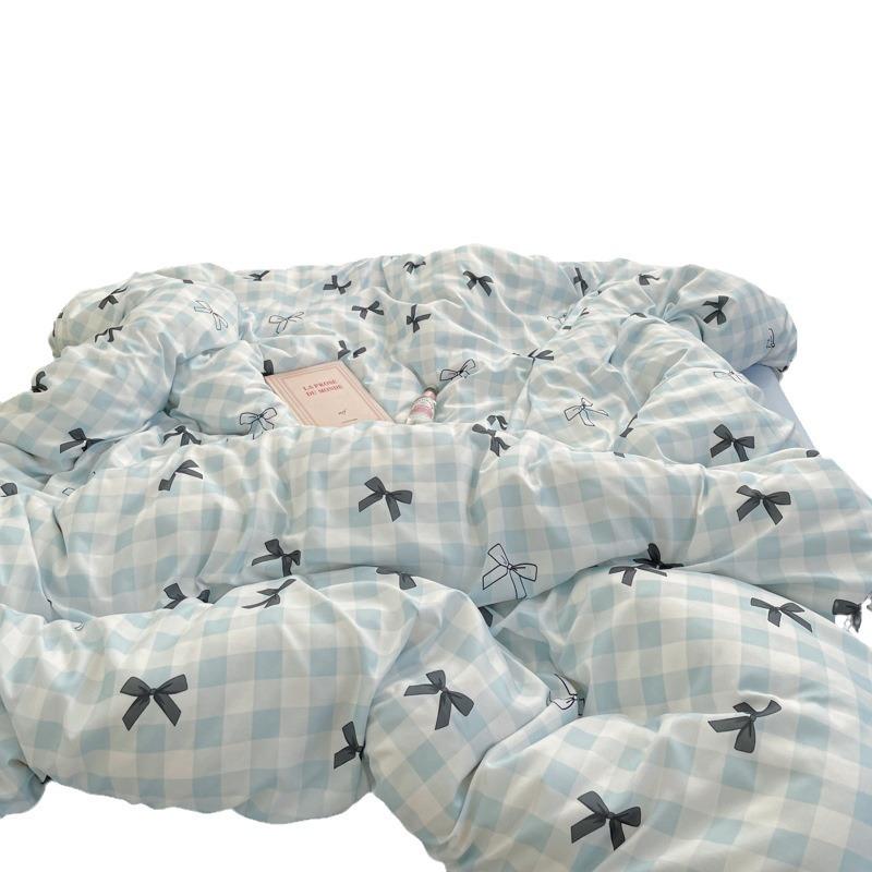 Class A Maternal And Infant Grade, Washed Cotton Cartoon Four-Piece Set, Xiaoxiangfeng Bed Sheet Quilt Cover, Student Dormitory 3Pcs Set