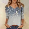 Women's Tops Three-quarter Sleeve Shirt V-neck Loose Casual Shirt Print T-shirt