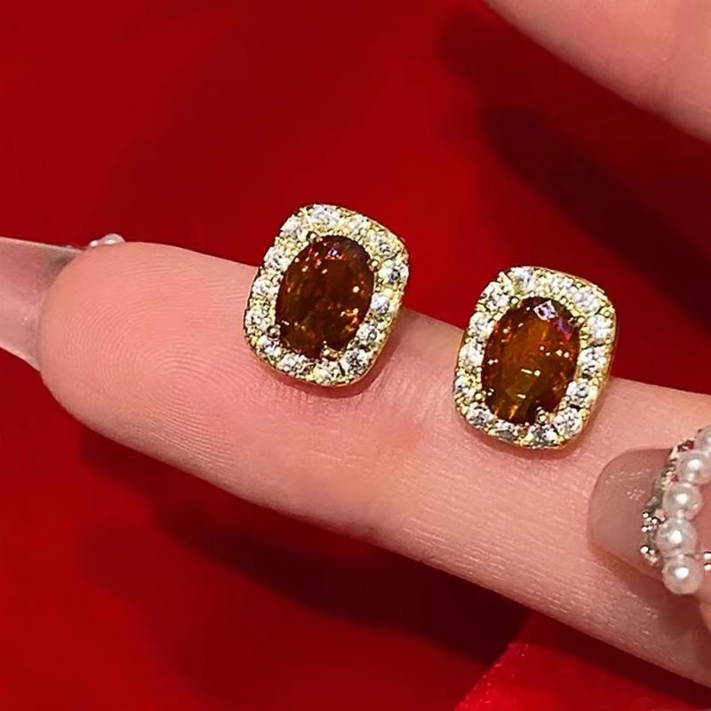 

Huitan Очаровательные серьги с красным цирконием, женские свадебные аксессуары, роскошный золотистый циркон для помолвки