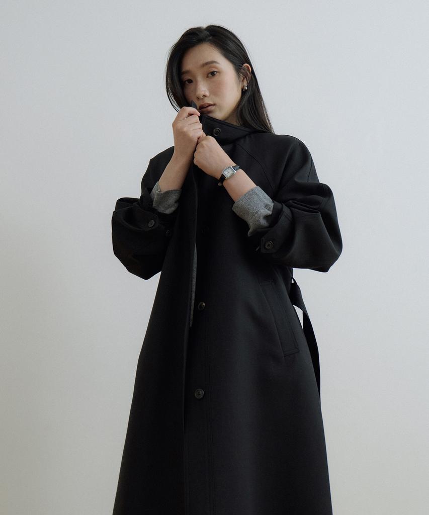 LINGSEOUL High Neck Trench Coat-Black