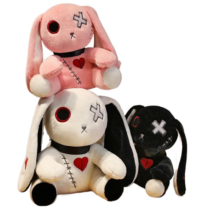 25cm Creepy Gothic Rabbit Plush Toys Spooky Bunny Stuffed Animal Cute Horror Dreadful Bunny Doll For Halloween Decor Kids Gifts
