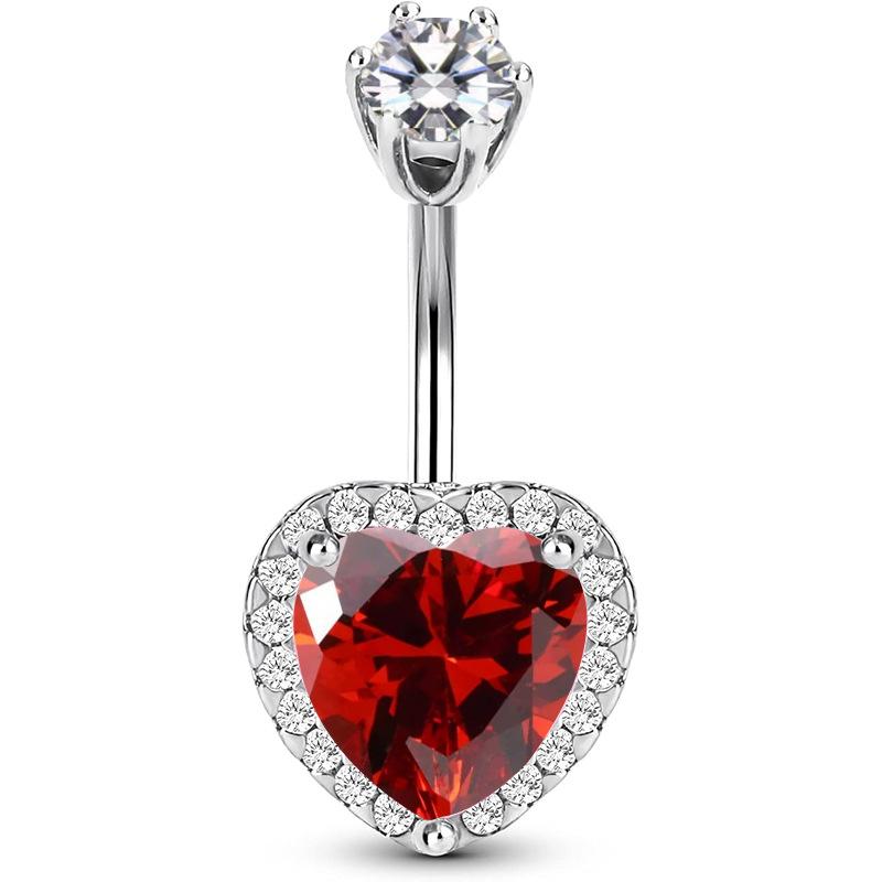 Fashion Zircon Belly Button Rings Stainless Steel Heart Navel Piercing Barbell Shiny Crystal Belly Rings For Women Body Jewelry
