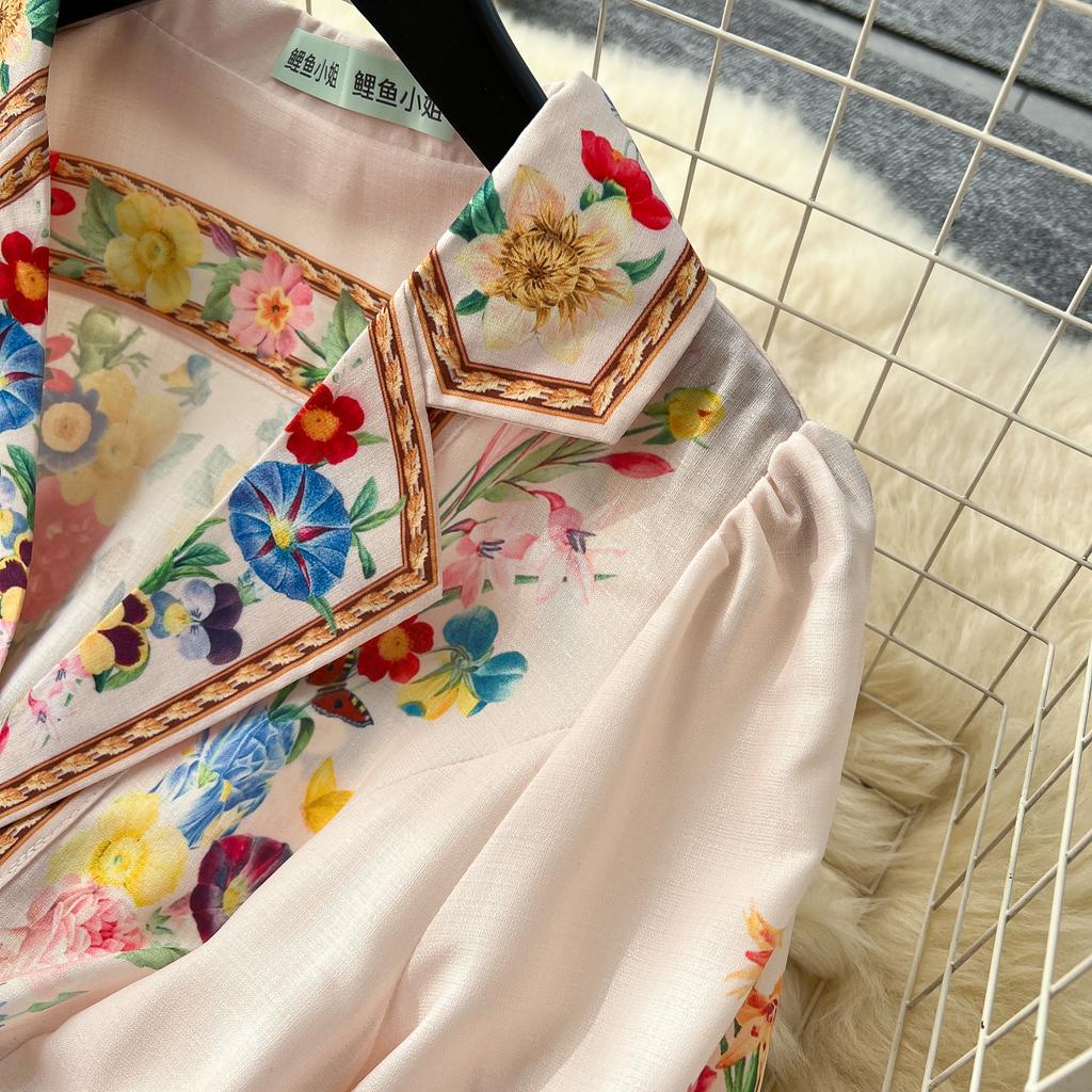 France Elegant Vintage Luxury Evening Dress Women Print  Button Long Party Dress Female Casual Chic Holiday Clothing