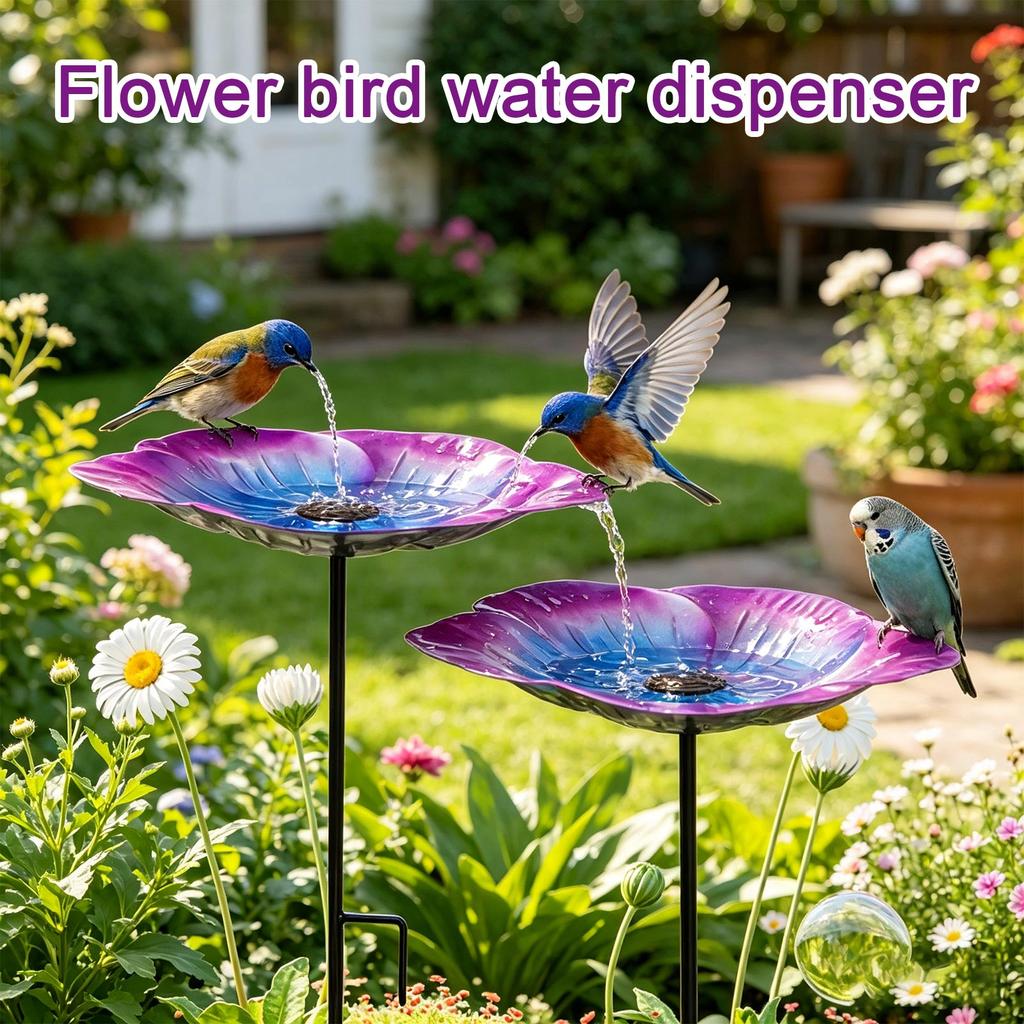 Bebedero de Pájaros de Vidrio con Estaca de Metal para Jardín Exterior Patio Césped Forma de Flor Decorativa Cuenco de Agua Comedero para Pájaros Mariposas y Animales Pequeños