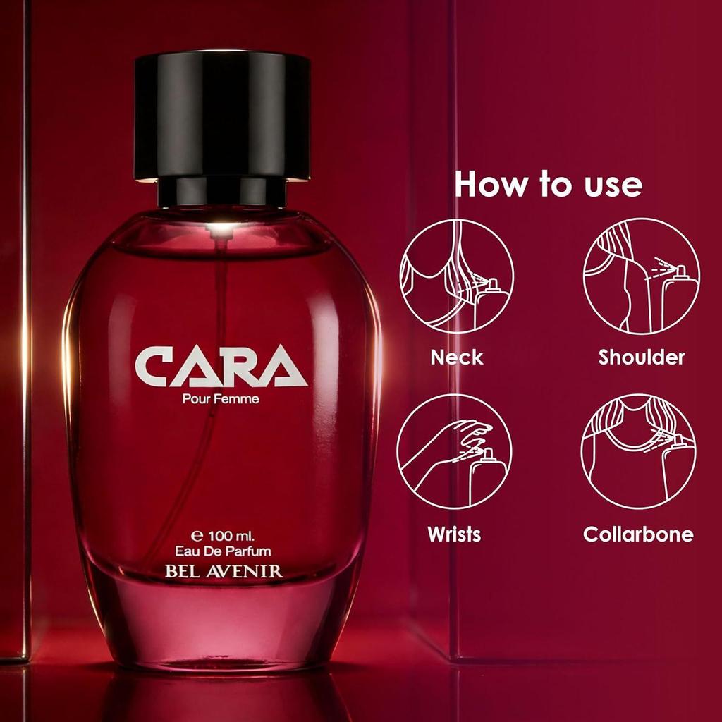 Bel Avenir CARA Long Lasting Perfume for Women | Office, Party and Date Night Fragrance | Gift for Wife, Girlfriend & Her | Sweet Floral Notes