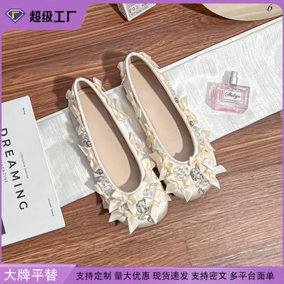 Flat Shoes Women's High-end Temperament Celebrity Style Light Luxury Niche Single Shoes Women's Bows Women's Shoes Soft Soles Are Not Tired