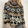 Women's High Neck Color Block Loose Knit Sweater