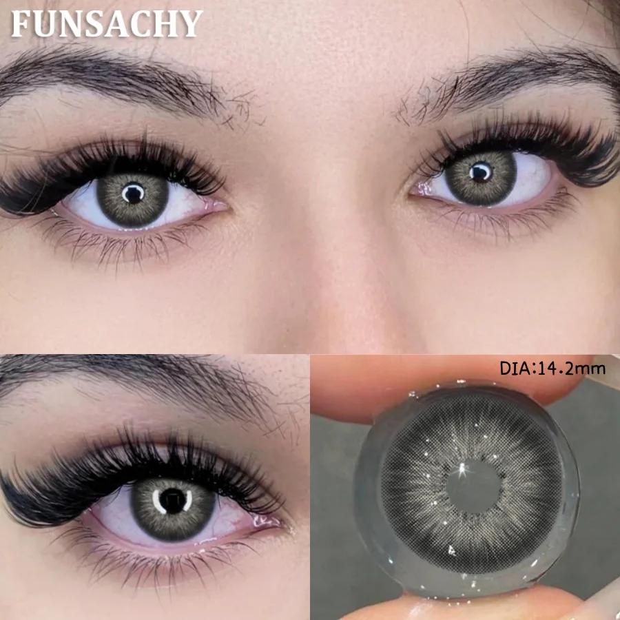 FUNSACHY Colored Contact Lenses Yearly Brown Lens for Eyes Makeup Beauty Green Color Lenses Fashion Grey Pupils Contacts 2Pcs