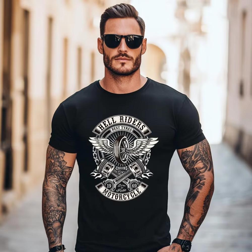 

Футболка свободного покроя с принтом Rock American Retro Motorcycle, новая футболка большого размера с короткими рукавами из чистого хлопка для мужчин и женщин S чёрный
