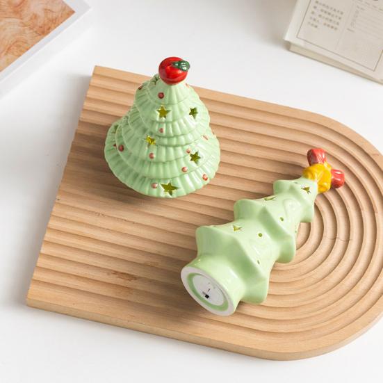 Lighted Ceramic Christmas Tree Small Xmas Tree Figurine with Fruit Tree Topper Holiday Tabletop Centerpiece for Home Mantel Shelf Fireplace Decor