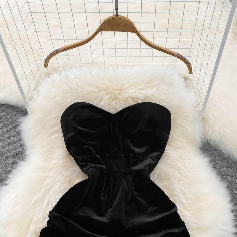 Retro Backless Slim Fit Pleuche Dress Tube Top