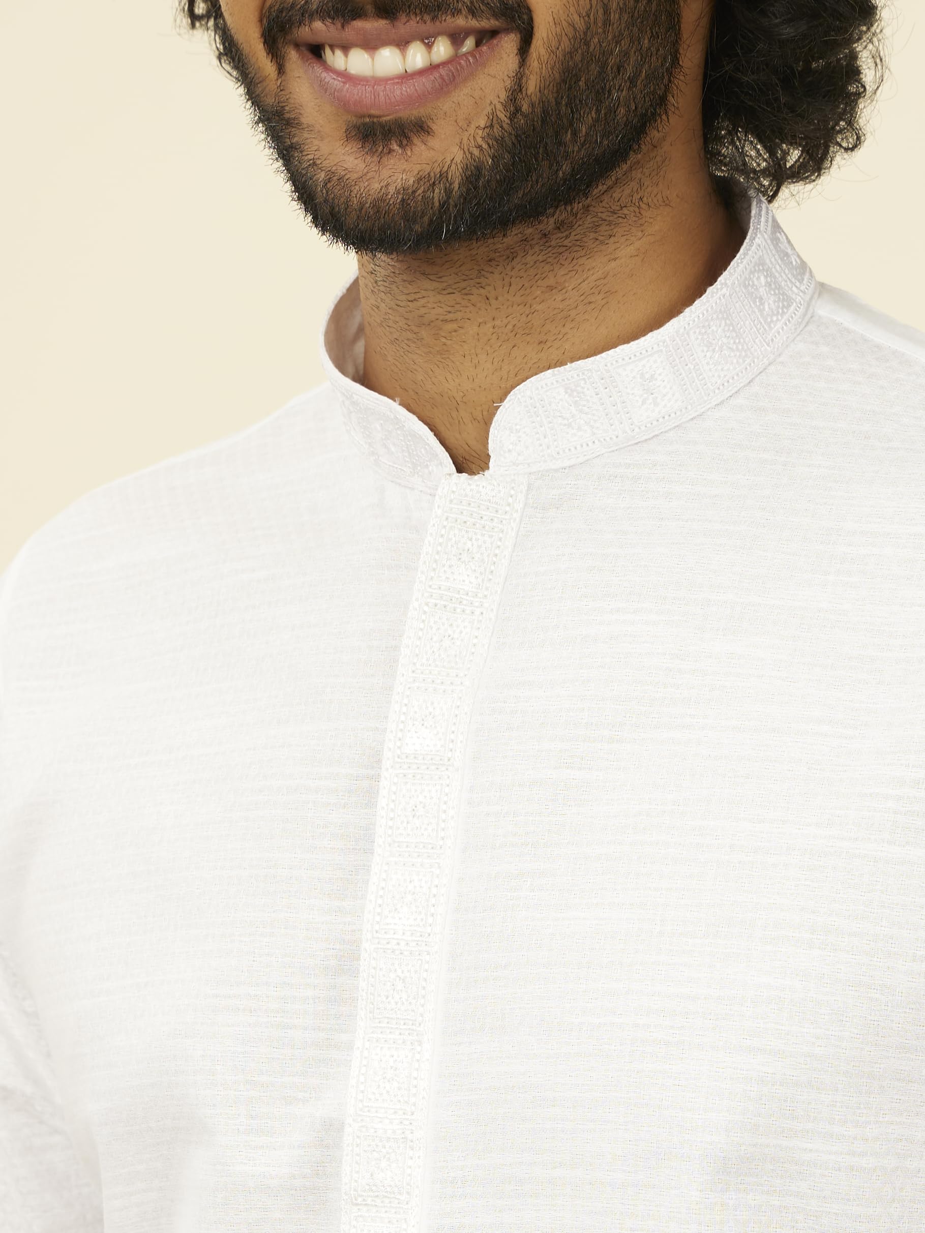 

Manyavar Men s Cotton Self Design Kurta Pyjama Set - (White, Medium) M белый