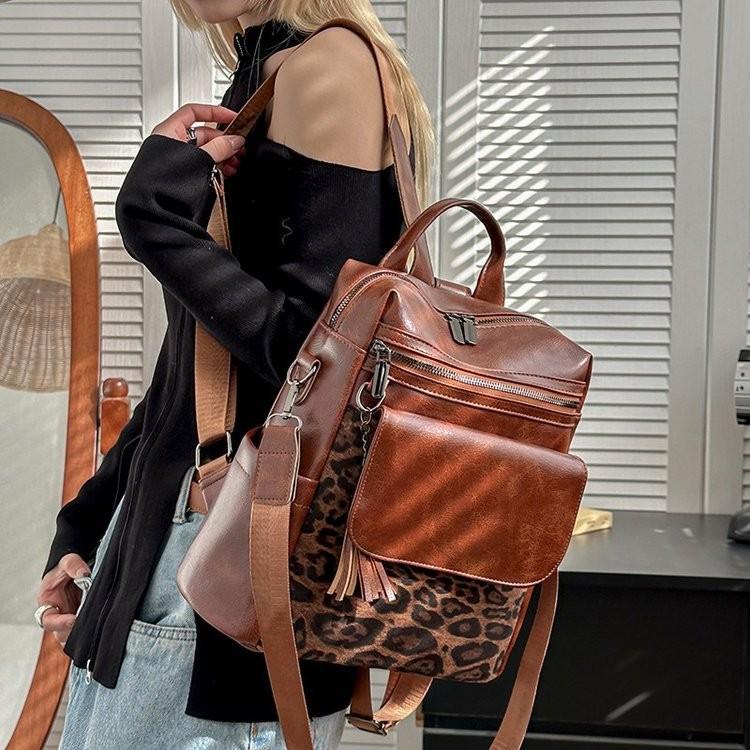 IELGY Ladies Backpack Retro Leopard Print Fashion Large Capacity