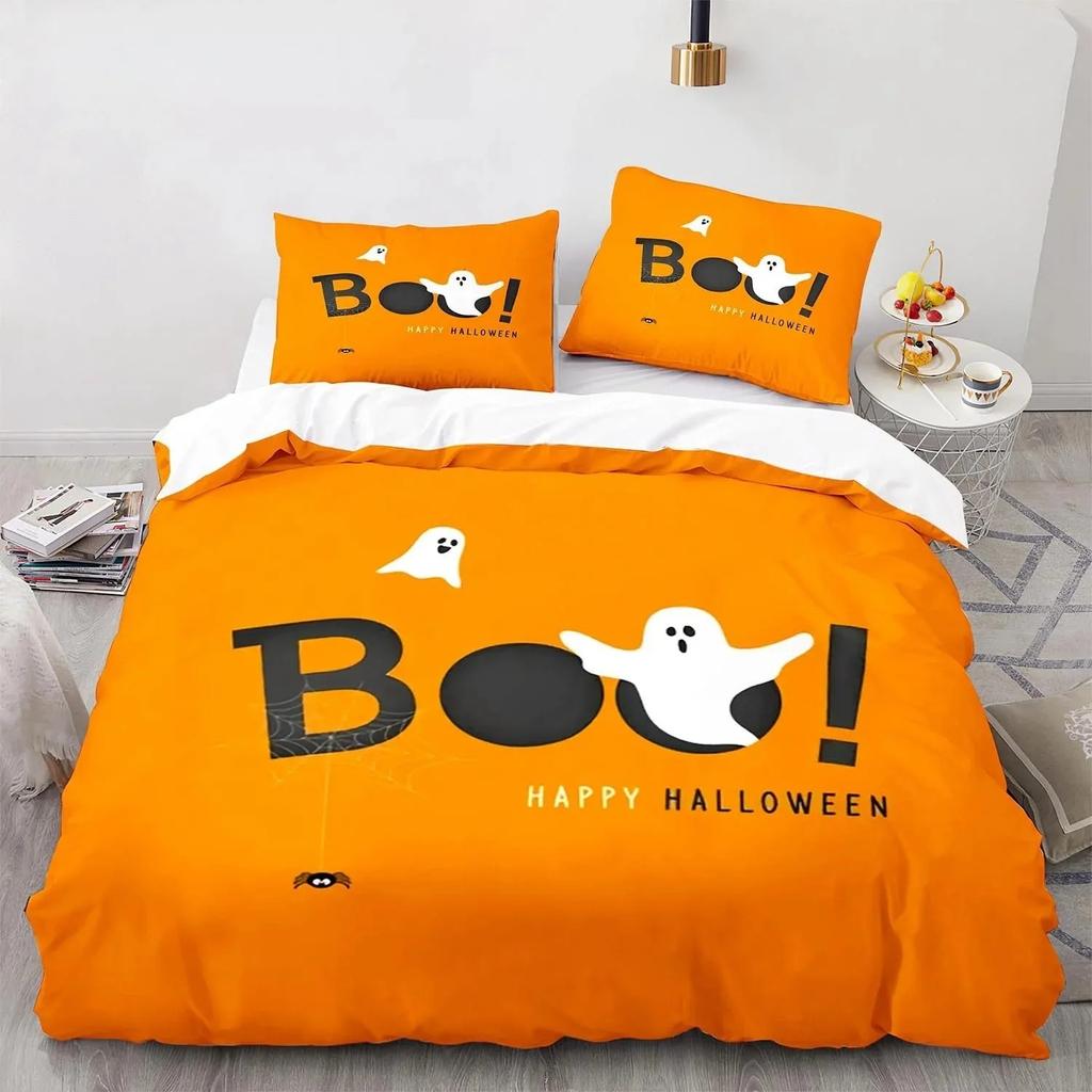 3D Print Halloween Boo Cartoon Bedding Set Soft Comforter Cover With 1/2pcs Pillow Shams For Kids Adults Microfiber Quilt Cover