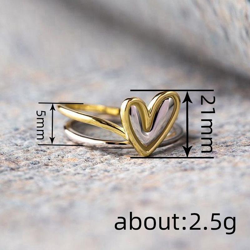 Two-Color Love Ring, Peach Heart-Shaped Design Single Ring For Women, Sweet And Exquisite Fashion Ring.