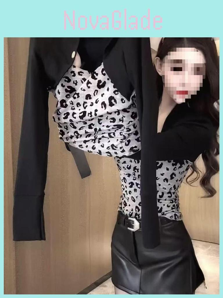 Tshirt Girls Oversize Leopard Print Vneck With Embroidery For Fall Fashion