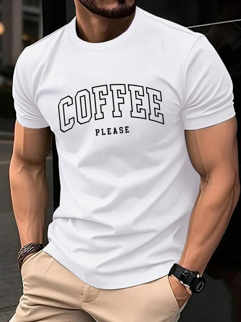 Coffee Please Printed Men T Shirts Hip Hop AllMatch Short Sleeve Cotton Summer Clothes Casual Oversize Trendy Sportswear