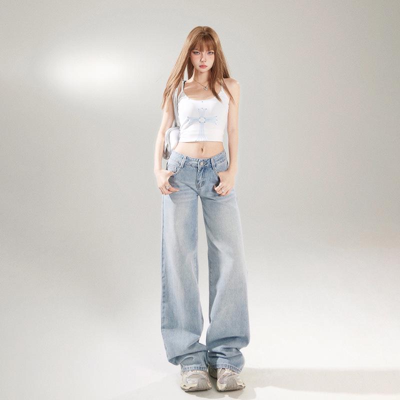 

Muxin Women s Retro Low-Waisted Wide-Leg Jeans - Spring/Summer Versatile Straight-Leg Pants Extra Large