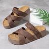 Thick Sole Platform Summer Slide Sandals - Chic Women's Casual Open Toe Shoes with Braided Detail, Cross-straps, Solid Colors, Woven Bag
