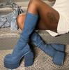 Sexy Dijlaarzen Dames Blok Dikke Hoge Hakken Merk Feest Platform Over de Knie Laarzen Vrouwelijke Straatschoenen Vrouw Botas Femininas