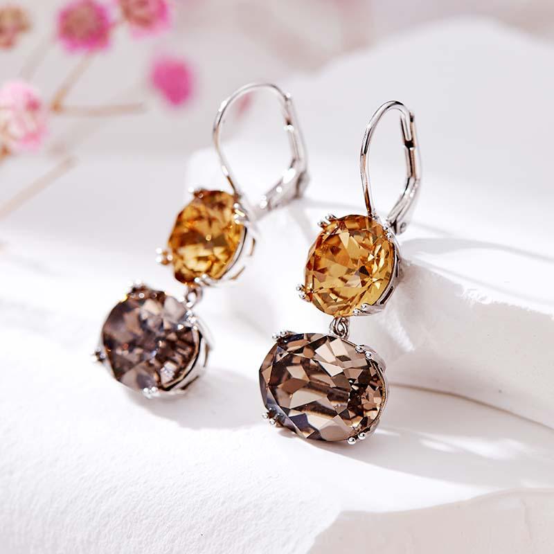 Jesienno-zimowe kolczyki w stylu vintage z cytrynem ze srebra próby S925 - Elegancki prezent na Boże Narodzenie/Nowy Rok