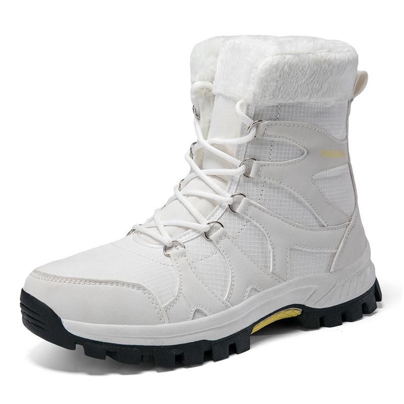 Couple Lace-up Snow Boots Fur-lined Half Boots Plush Cotton Shoes Anti-slip Winter Warm Outdoor Sneakers Wear-resistant