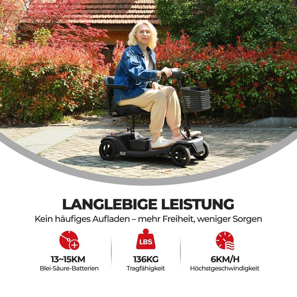 Sweetrich S2 250W 24V 12Ah Batterie Amovible Pneu 7.5 * 2.0 Scooter Électrique à Quatre Roues pour Personnes Âgées Équipé d'un Siège Pivotant Capacité de Charge 136kg