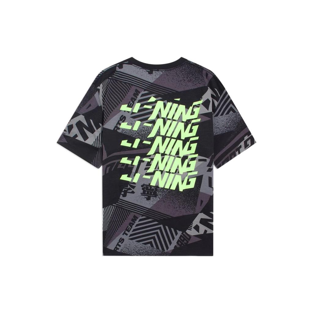 Li-Ning Cotton Round Neck T-Shirt With Allover Letter Print Men Tops Black AHSS119-3