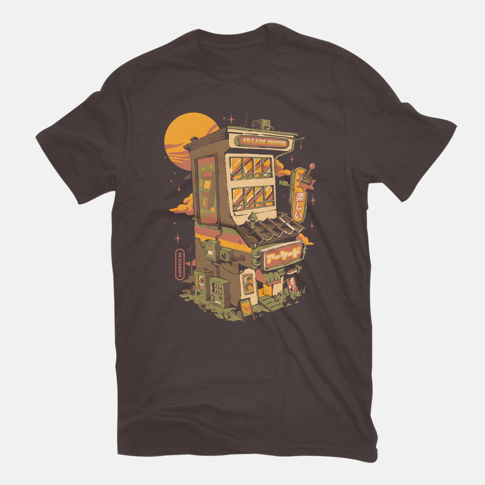 Unisex Crew Neck T-Shirt Arcade House Graphic Short Sleeve Casual Tee L