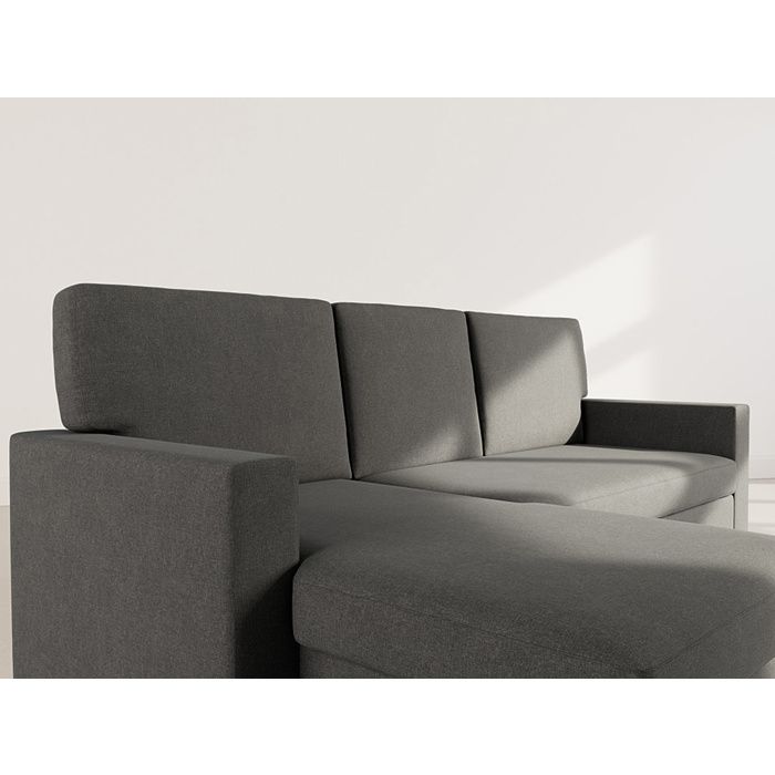 Meiya - canapé d'angle réversible 4 places convertible avec coffre en tissu - Gris foncé