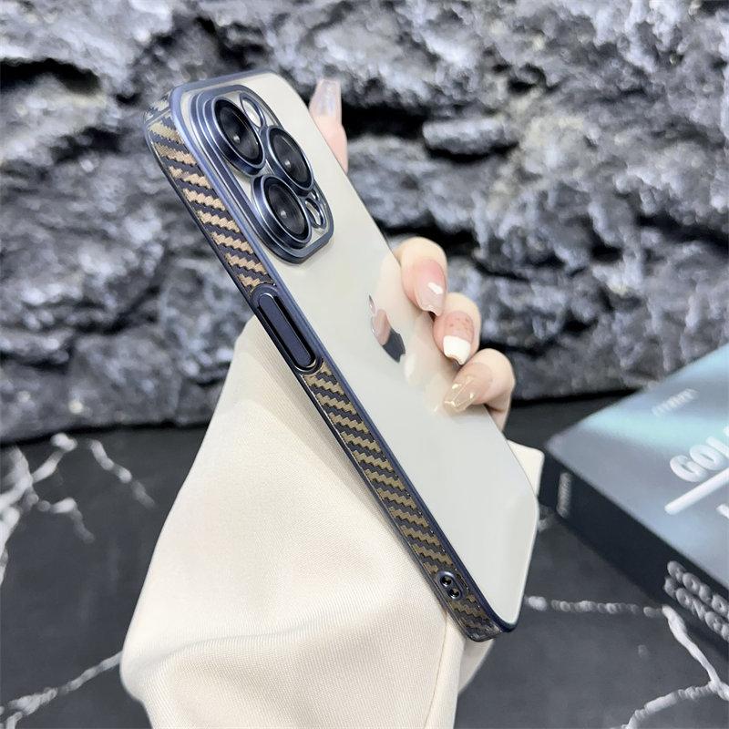 Hot Sale Plated Carbon Brazed Bezel PC Hard Case for iPhone15 14 13 12 Pro Max 11 Full Cover Phone Case with Lens Film