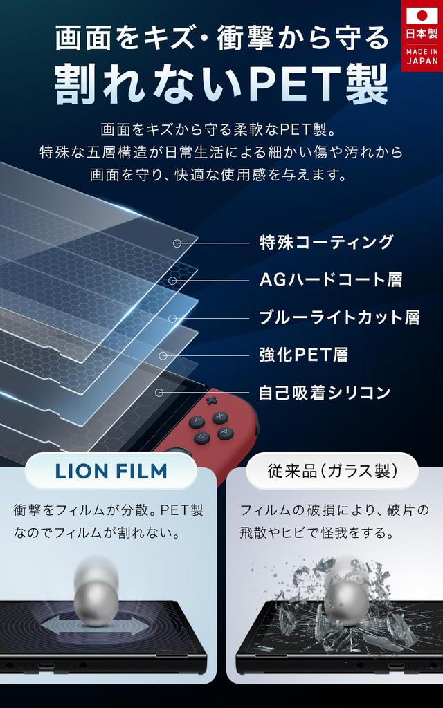 LION FILM i Switch Protective Film Blue Light Cut HOGOTECH for tidlig Switch [Made Japan, Unbreakable] (Egnede modeller)