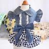 Cute With Bowknot Dog Denim Dress For Small Dogs Pet Apparel Summer Teddy Party Costume
