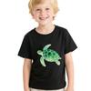 Summer Children's Casual T-shirt with Sea Turtle, Marine Animal Print, Black Short Sleeved T-shirt, Fashionable Cartoon Pattern Children's T-shirt