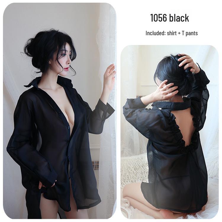 Plus Size Sheer Chiffon Open-Back Nightshirt