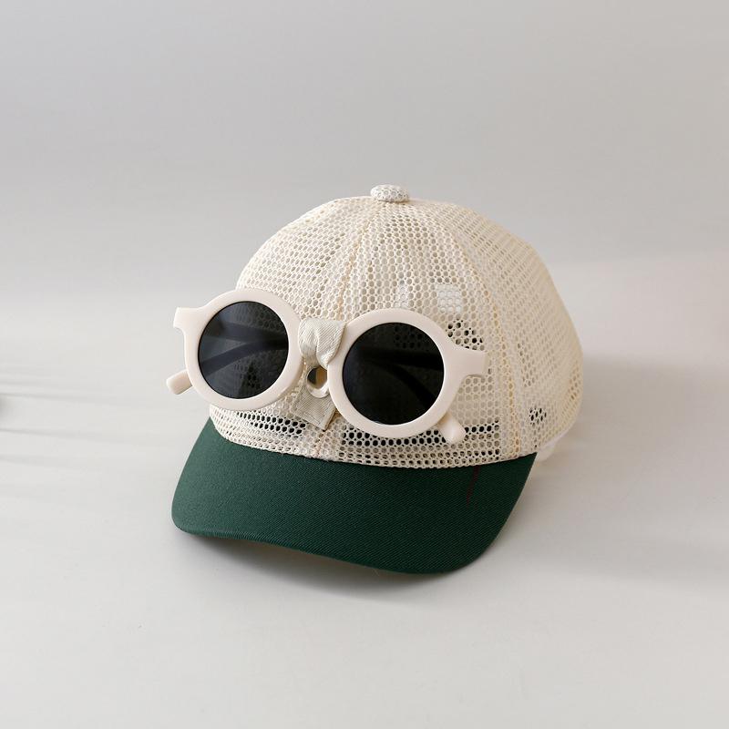 

Cute Baby Baseball Hat Detachable Sunglasses Cartoon Patchwork Toddler Duck Tongue Cap Summer Mesh Kids Sun Hats