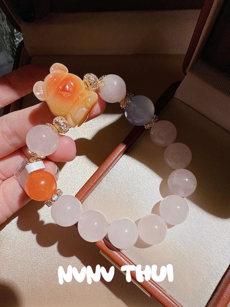 Designer Natural Pink Crystal Qingti Milk Cover Huamer Bear Bracelet Tianhe Stone Fluorite Small Waist Beaded Bracelet
