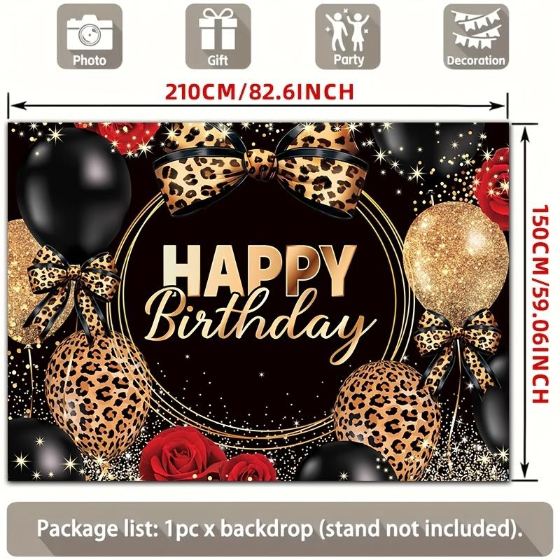 1 Stück, 2D flach, Happy Birthday Leopardenmuster rote Rose Polyester Kulisse, für Partydekorationen, Zuhause, Zimmer, wsj