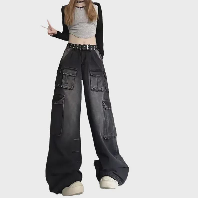 High-Street American Retro Overalls – Unisex Wide-Leg Trendy Spring/Autumn Jeans
