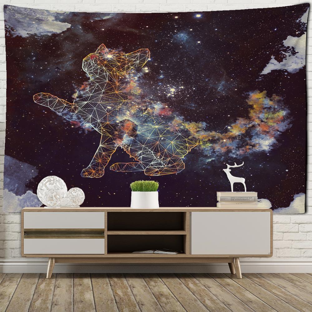 Star Universe Cat Tapestry Wall Hanging Bohemian Psychedelic Witchcraft Bedroom Living Room Home Decor