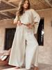 Brown Batwing Sleeve Off Shoulder Top with High Waist Wide Leg Pants Two Piece Set