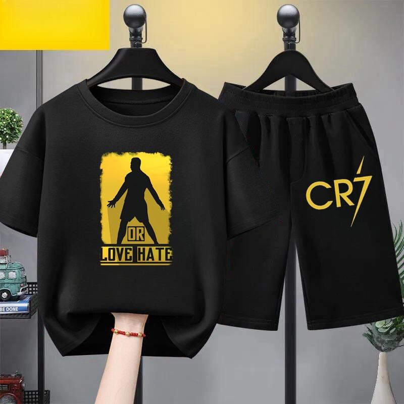 Kids Summer Children Clothing CR7 Soccer Star Print Short Sleeve Top Shorts 2pcs Set Soft Sports Tracksuit Outfit Wear