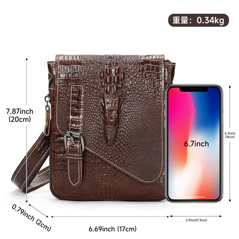 Casual Men's Genuine Leather Foreign Trade Bag Crocodile Pattern Small Shoulder Multifunctional Belt Wearing Mobile Waist