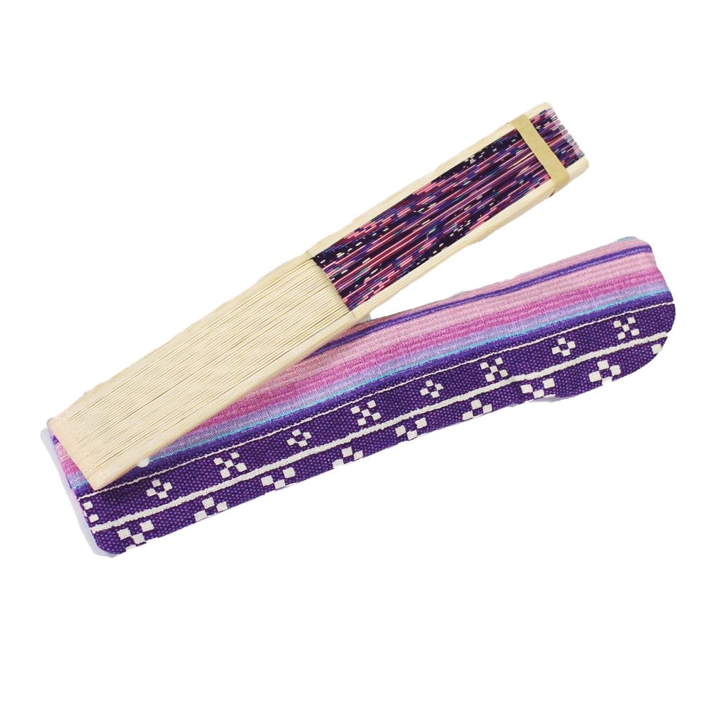 [Kubagasa-ya] Women's Folding Fan, Okinawa Souvenir, Minsā Pattern, with Bag, Kazeyui (Purple)