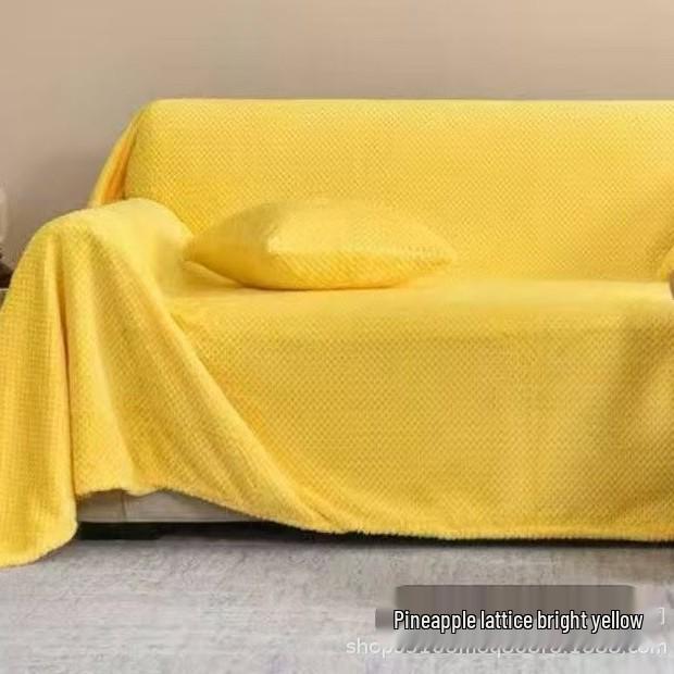 Thickened Pineapple Check Flannel Blanket Set - Ten-Piece Solid Color Winter Throw