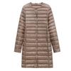 Large size light and thin down jacket women's medium and long autumn and winter warm round neck hidden button thin casual liner jacket tide