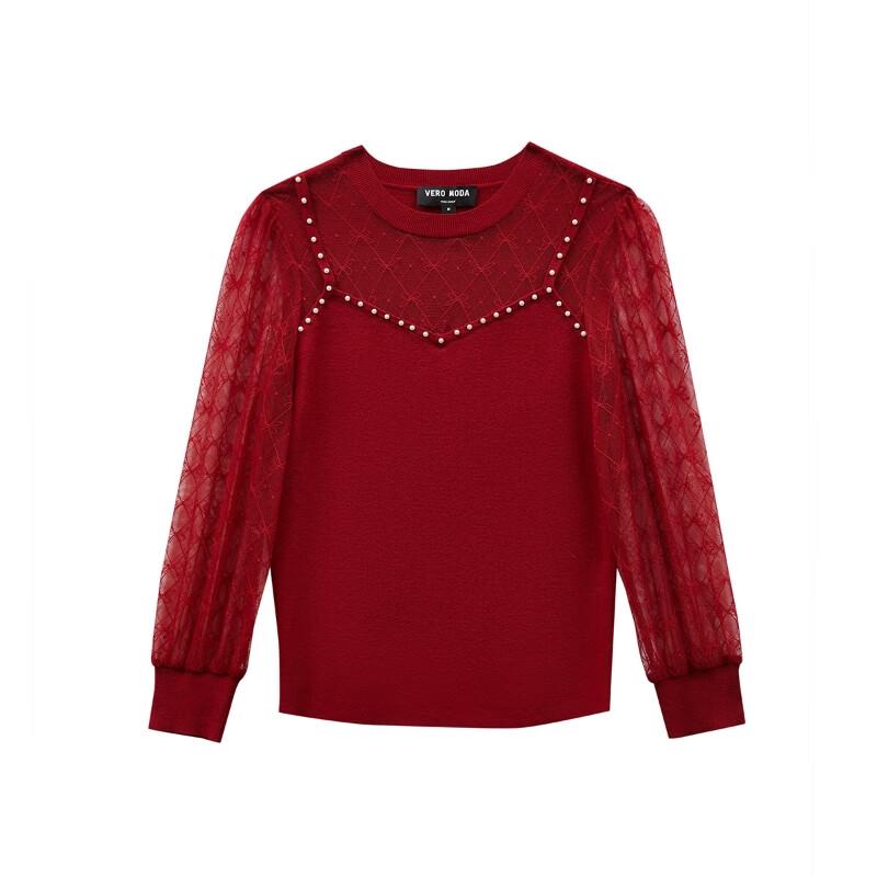 VEROMODA Women's See-Through 3/4 Sleeve Knit Top