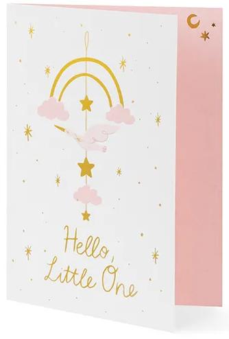 Pink Baby Shower Card with Stork Pendant 14x20