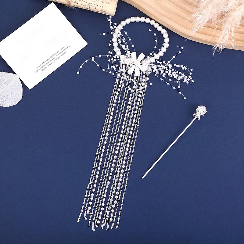 

2 шт./компл. галстук для волос из искусственного жемчуга невесты, китайская длинная кисточка, аксессуары в свадебном стиле