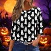 Women 3/4 Sleeve Loose Fit Casual Halloween Print T Shirt Round Neck Pullover Top for Autumn and Spring